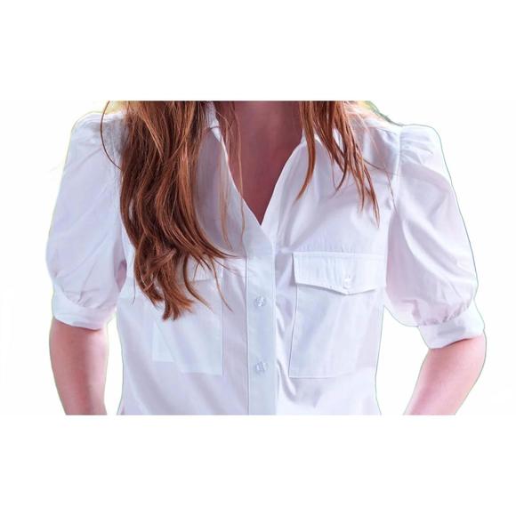 NEW FINLEY puff sleeve camp shirt in white